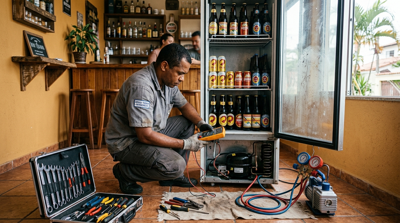 Substituição do termostato de uma cervejeira em Mogi das Cruzes‑SP